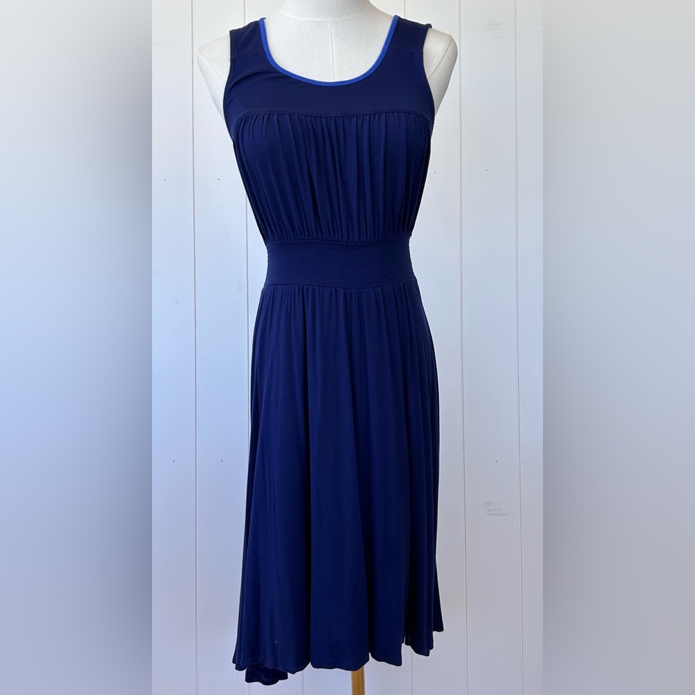Girls From Savoy Tank Dress Smocked Waist Hi-Low Hem Navy‎ Size XS